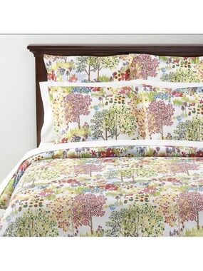 Floral Woodland Tree Print Organic Cotton Duvet Cover Multicolor Pottery Barn